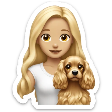 Blonde Girl with long hair holding light colored cocker spaniel  sticker