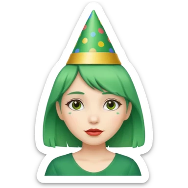 party hatted green haired girl sticker