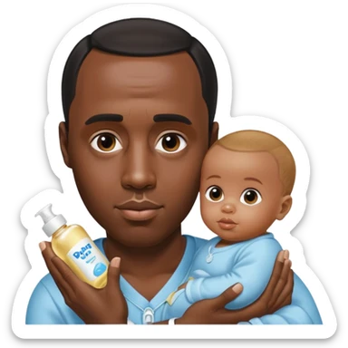 Sean “Diddy” Combs with baby oil and a very small infant sticker