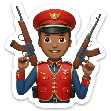 african american grinning toy soldier bloody vest with 2 guns sticker