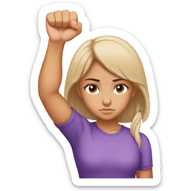 Girl bowing, with fist underneath pale nose sticker