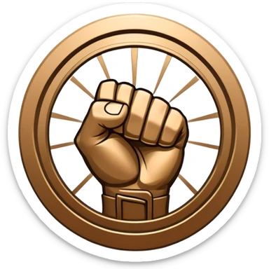 Round emblem symbolizing martial arts with a bold fist facing forward in the center. The fist is surrounded by dynamic lines representing movement and power. The design conveys strength, focus, and precision, with a minimalist background emphasizing the combat spirit. Transparent background. sticker