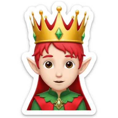 an elf with crown on the head, wearing black and red  sticker