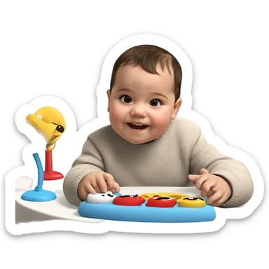 boy playing with toy sweater sticker