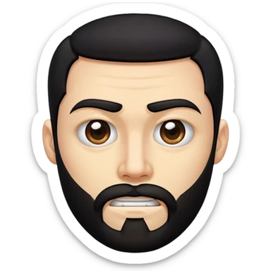Distorted cartoon face after punch, stretched cheeks, trimmed beard, medium-length black hair, short sides, hair forward, transparent background. sticker
