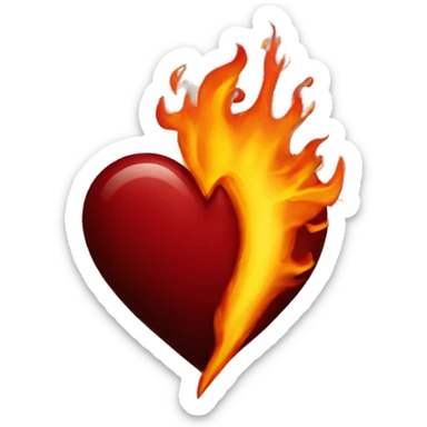 Dark red heart on fire sticker