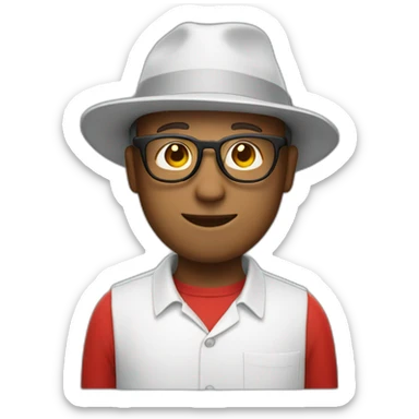 white guy with a hat, a red polo and glasses sticker
