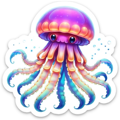Neon glowing jellyfish-crab-squi sticker