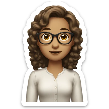 girl with brown hair wavy not too curly and glasses  sticker