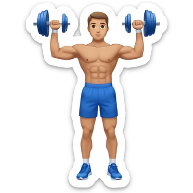 man with blue shorts doing side-lateral raise (T pose) with light dumbbells sticker