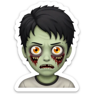 a boy with wavy hair, a zombie-shaped mouth piercing hum, and black hair sticker