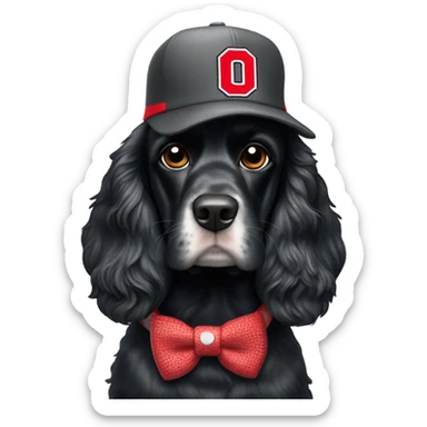 Black cocker spaniel wearing Ohio state hat sticker