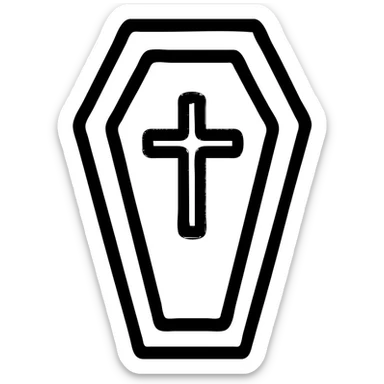 a black coffin with red accents, minimal design, graphic style sticker