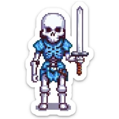 skeleton warrior with a sword, pixel art style sticker