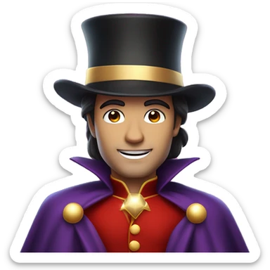 A man with dark hair, white skin, wearing red cape and a top hat, having sparkle as magic next to him  sticker