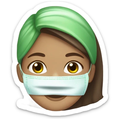 Girl with freackles Brown hair and white skin blue eyes wears skin care mask Thats Green and pickle on her closed eyes sticker