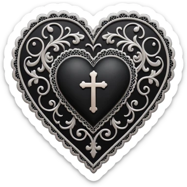 goth heart with a black lace cross sticker