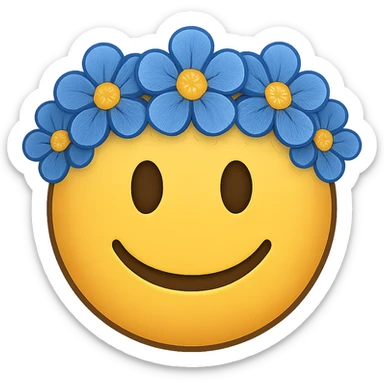 yellow face with blue flower crown emoji, digital illustration, remove background sticker