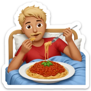Man in bed eating spaghetti  sticker