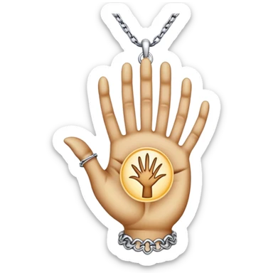 emojis for pendants with chains generally jewelry that is purposeful -- ethereal glowing hand with symbolic palm lines-- 5 fingers reading palm 
 sticker