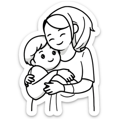 Mother and child hugging with love sticker