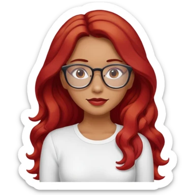 Crespa peli roja tono fuerte , trigueña , con lentes y top blanco pelo largo  sticker