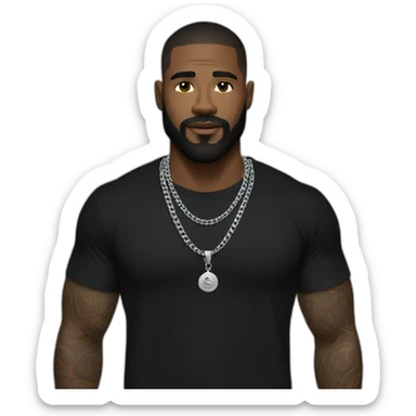 A strong white man with beard wearing men silver chain,styled on a black Full sleeve tshirt sticker