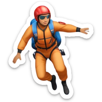 A base jumper soaring through the sky, with a parachute deployed, gliding over a dramatic cliffside or tall building. The background showcases a vast landscape below, with clouds and open skies, emphasizing the adrenaline and freedom of the sport sticker