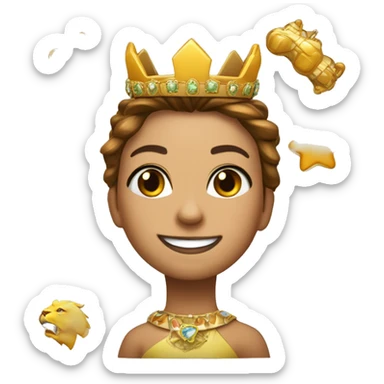 Un león hembra alegre y juguetona con corona de brillo de Reyna  sticker