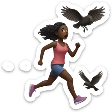 Dark skin girl running away from a bird sticker