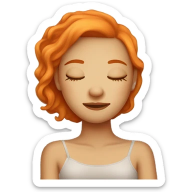 Tan girl with orange hair sleeping on pillow in bed sticker