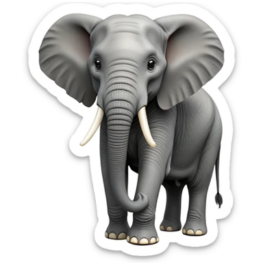 cinematic-elephant-realistic-full-body-standing-emoji,-massive-frame-calmly-balanced,-long-trunk-curled-slightly,-head-tilted-dramatically,-wrinkled-grey-skin,-majestic-tusks-catching-the-light,-simplified-yet-realistic-focused-features,-highly-detailed,-glowing-with-an-almost-sarcastic-glow sticker