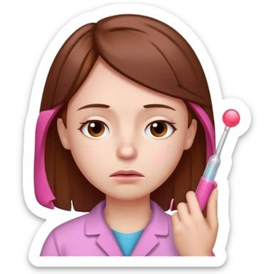 dolor de cabeza, garganta y un termómetro rosita con cabello marrón sticker