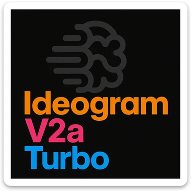 make a non gradient solid but colorful text of "Ideogram V2a Turbo", black background, add this logo too, make it good art for this sticker