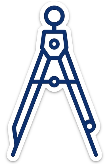 flat design navy blue geometric compass inspired by Renaissance mathematical tools, minimalist and modern sticker