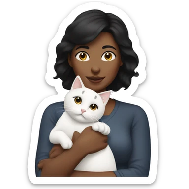 Mom with black hair and white cat  sticker