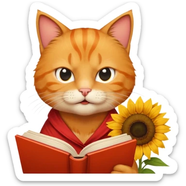 1 angry Cat reading book + flower sticker