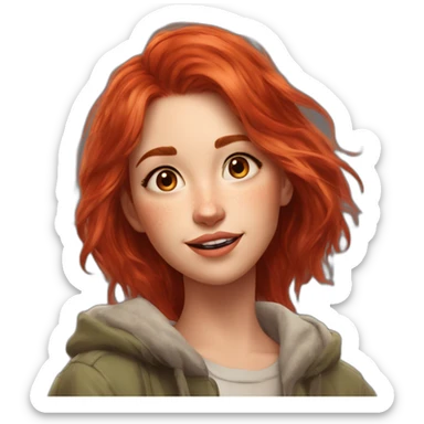 1girl, red hair, messy, sending kiss, ((high saturation)), ((best quality)), ((masterpiece)), ((realistic)), (detailed) chill, smile, russian girl, looking to the side sticker