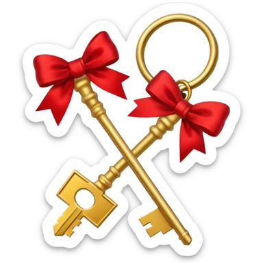 gold two keys tied with a red bow sticker