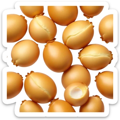 3D rendered crispy Hong Kong egg puffs (港式鸡蛋仔) with slight char marks, perfectly golden with darker spots, authentic egg-shaped bubbles, hyper-realistic texture, glossy finish sticker