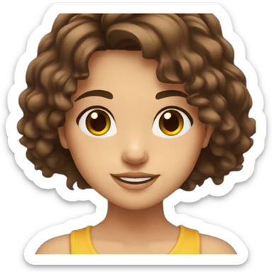 Brunette cute round face large brown eyes long hair with middle split sticker