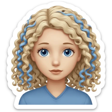 Curly blond blue eyes. Long hair cool beige blond. Longer hair beige ash blonde. sticker
