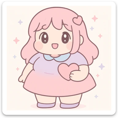 bbw anime girl with a heart-shaped accessory, soft pastel colors, anime style, cheerful expression sticker