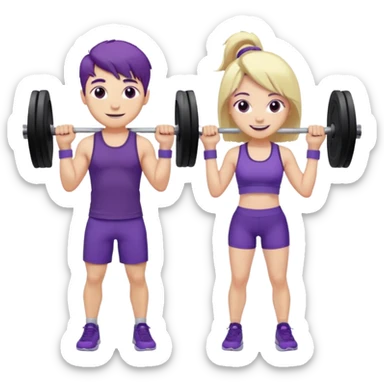 cute blonde boy smiling and lifting weights with pale girlfriend with dark purple hair sticker