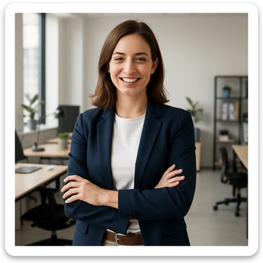 a professional-looking person in smart casual outfit with a friendly demeanor, office background, modern style sticker