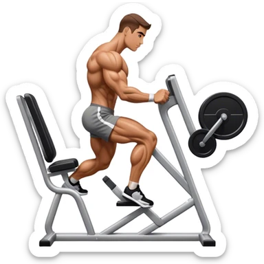 side-view bodybuilder using gym calf-raise machine sticker