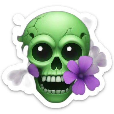 Green skull with purple flower coming out from eye socket sticker