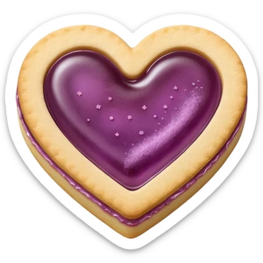 Realistic shortbread cookie in the shape of a heart with mauve jelly middle filling and sprinkled powder sugar on top. sticker