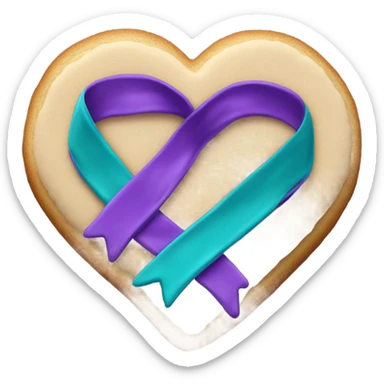 Cookie heart with teal purple awareness ribbon sticker