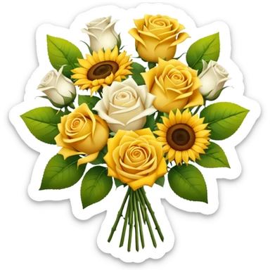 Bouquet with yellow roses sunflowers and white roses ￼ sticker